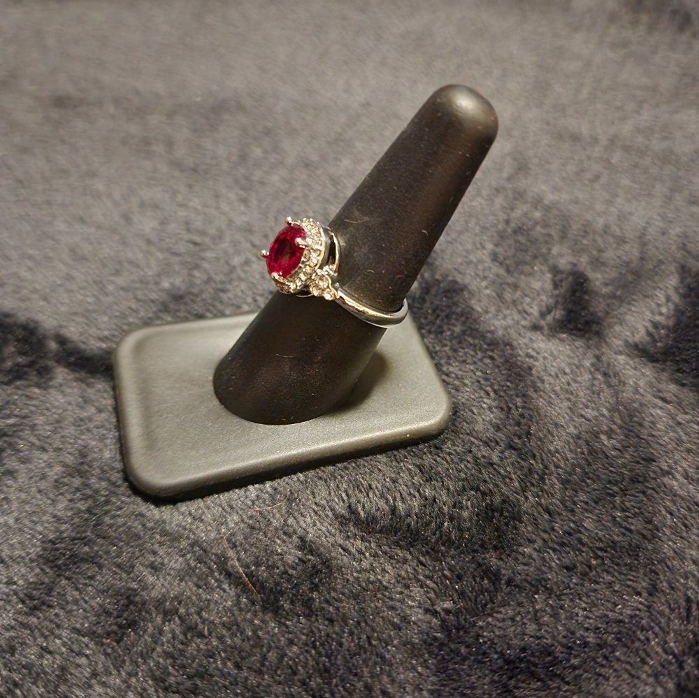 3/$10 Silver ruby red & CZ ring - Picture 3 of 5